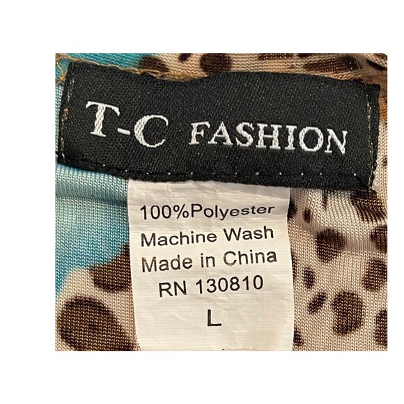 Vtg 2-Piece Top & Pants Pantsuit Aqua Flower Floral Set Stretch T-C Fashion SZ L - Picture 6 of 10